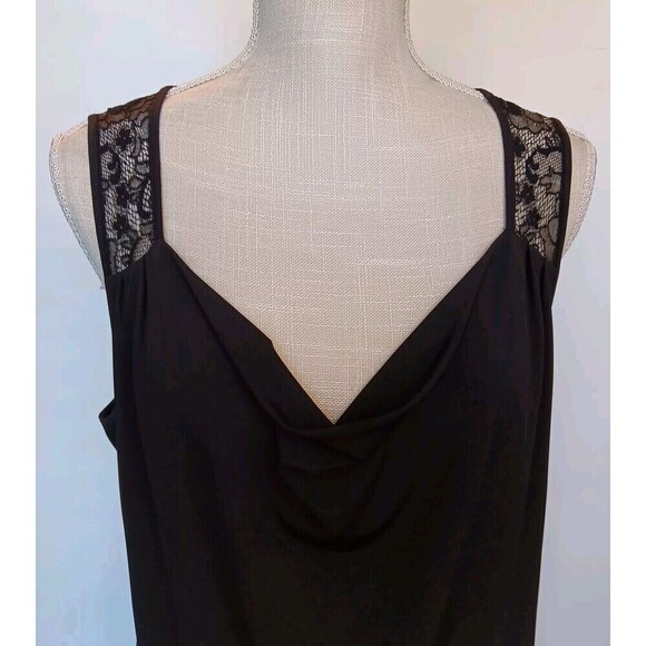 Spense Black Size 12 Straight Knee-length Dress with Drop Neck and Lace Accents - Picture 2 of 8